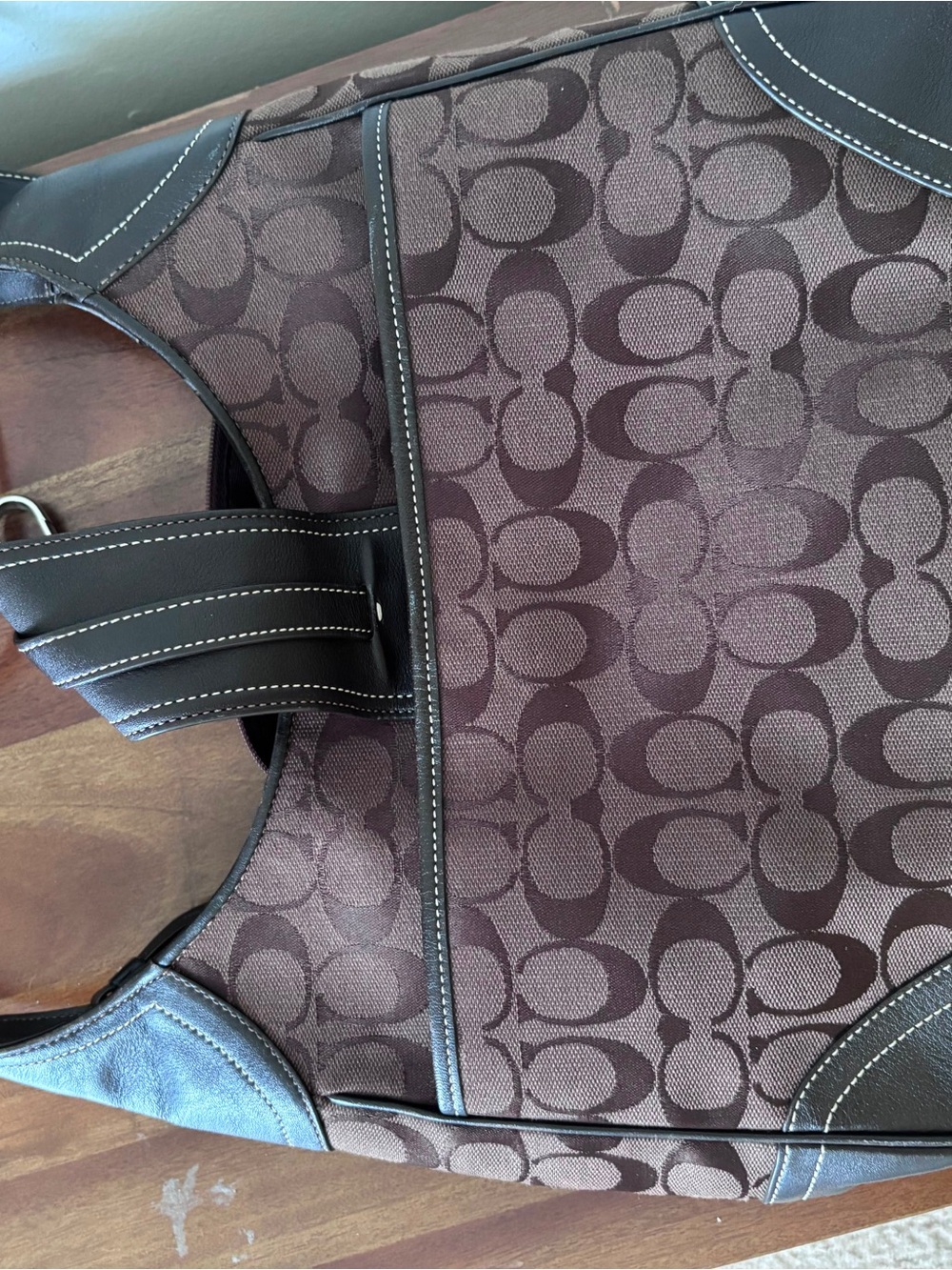 Coach Brown Signature Canvas Hobo with Dark Brown Leather Trim - Picture 2 of 13